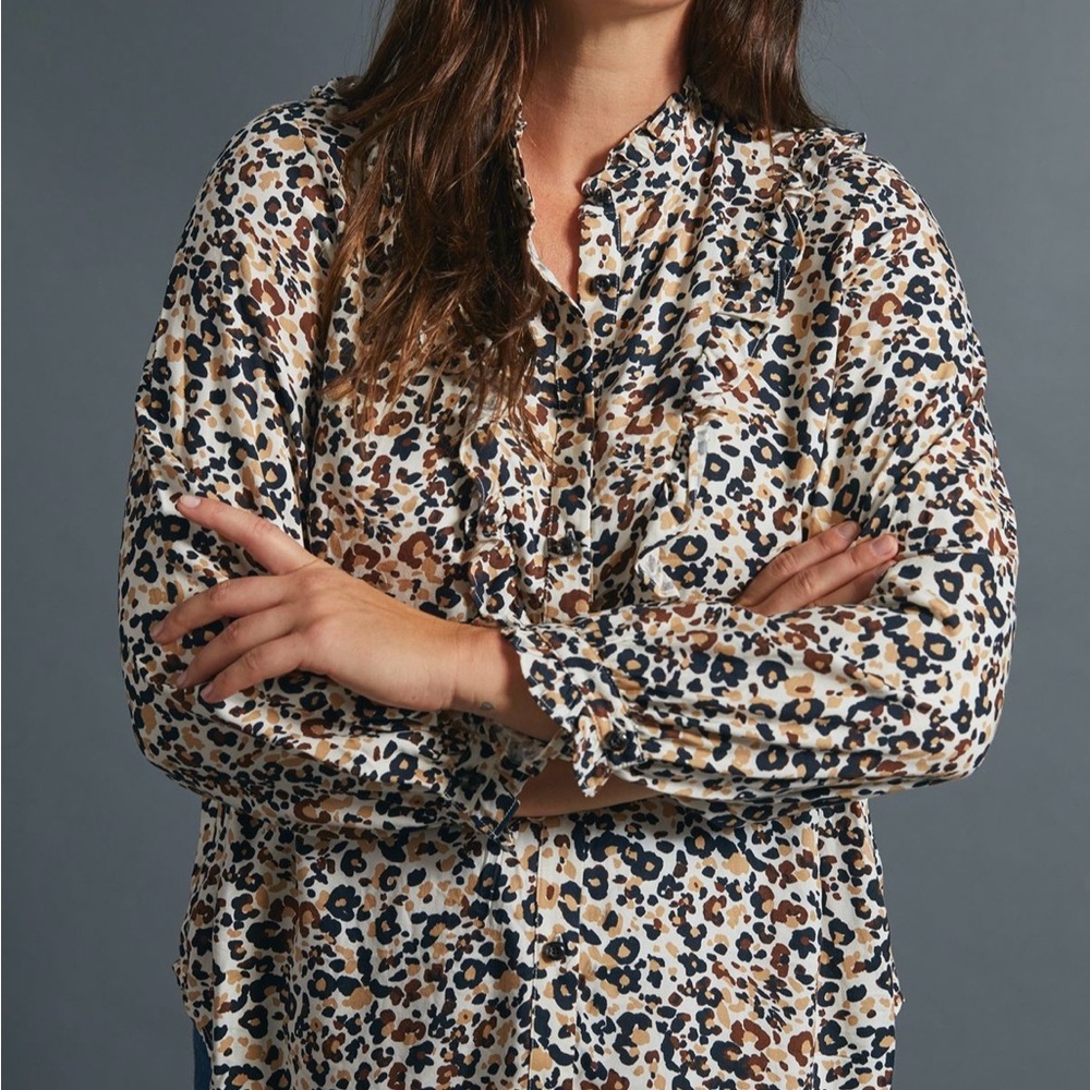 Anthropologie Maeve Leopard Print Blouse in Cream and Black